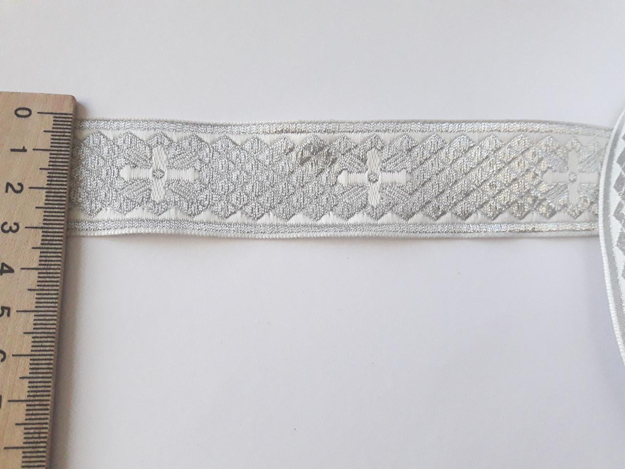 Тасьма церковна Тасьма галун церковна з люрексом, 3 см біла зі сріблом.
