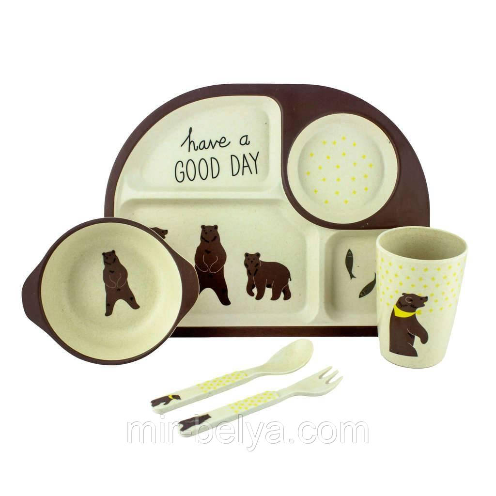 Набір дитячої бамбуковій посуду 5 предметів, фото 1
