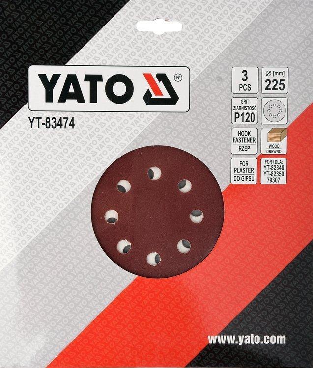 Круг шлифовальный с липучкой Yato YT-83474 (Ø= 225 мм. Р120) 3 шт. - фото 2 - id-p1081446908