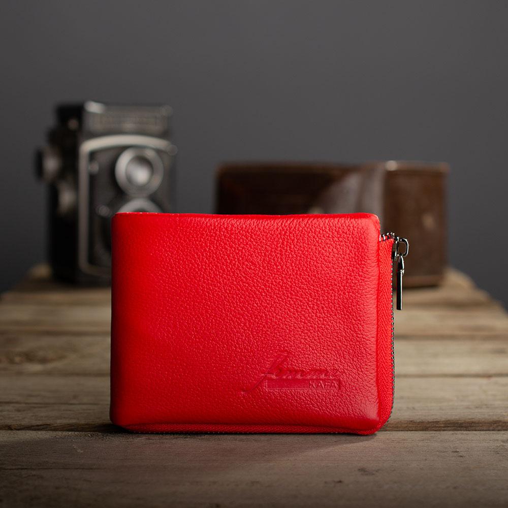 Жіноче шкіряне портмоне із затискачем для грошей на блискавці Kafa червоний