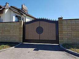 Зсувні металеві ворота з рельєфним декором 4000 × 2500, фото 2