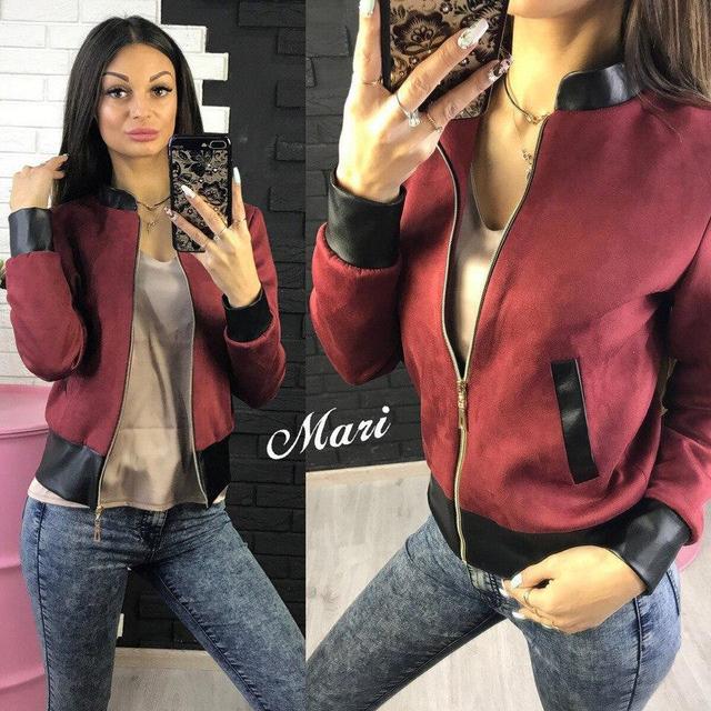 жіночий замшевий жакет з шкіряними манжетами