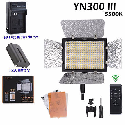 Комплект постійного накамерного видеосвета, LED панель Yongnuo YN-300 III (5500K), фото 2