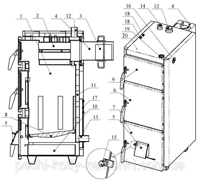 Проскурив котел твердотопливный в разрезе фото Схема устройства котла Проскуров
