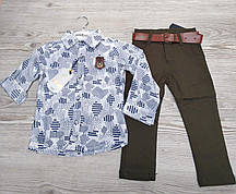 Костюм для мальчика 2-5 лет рубашка +брюки коричневого, бежевого цвета с поясом оптом
