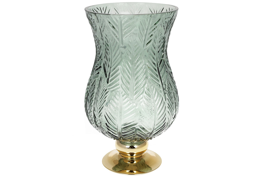 Скляна ваза Розалін 19*20*35 см, колір зелений із золотом (591-240)