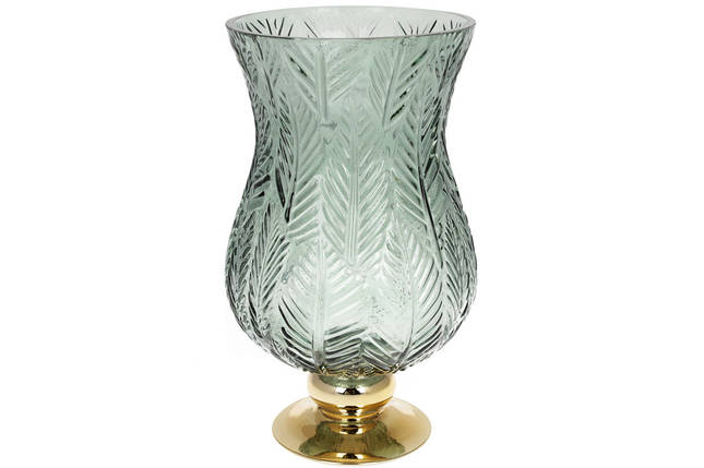 Скляна ваза Розалін 19*20*35 см, колір зелений із золотом (591-240), фото 1