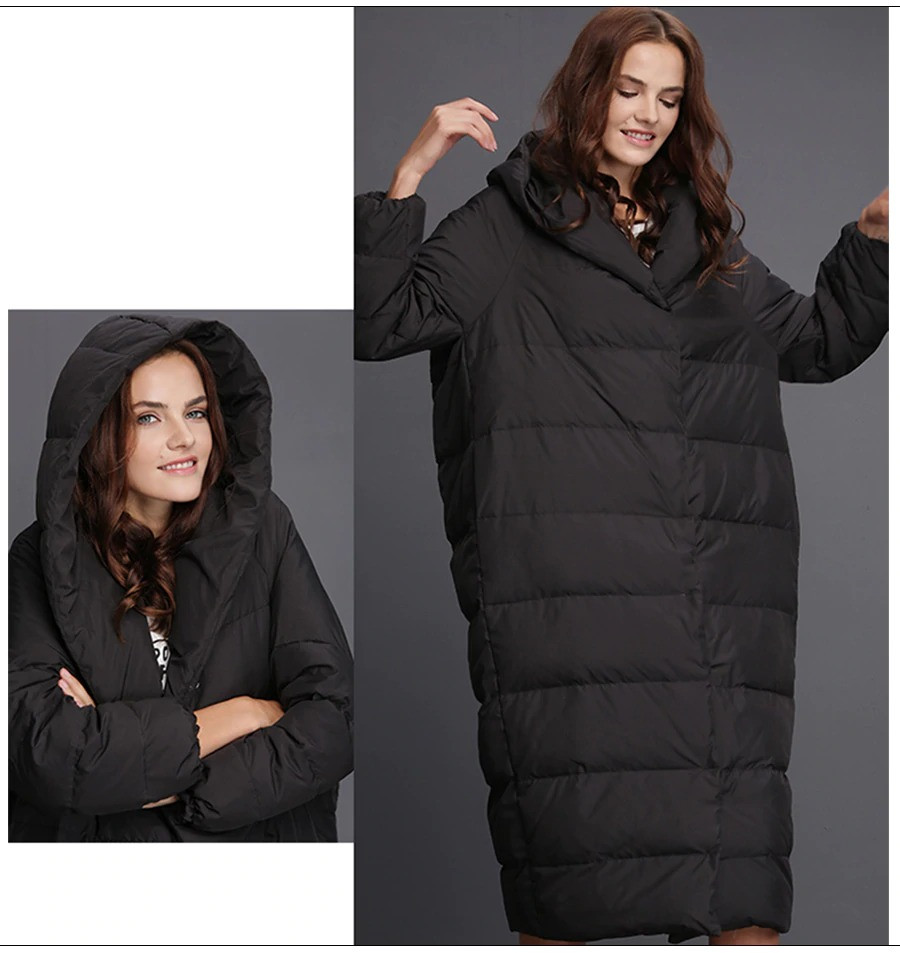 Пуховик одеяло женский длинный. Пуффер пальто на био пухе, размер L (черный) - фото 6 - id-p1081539432