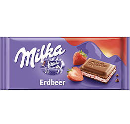 Milka Erdbeer Молочний шоколад із полунично-йогуртовою начинкою 100g