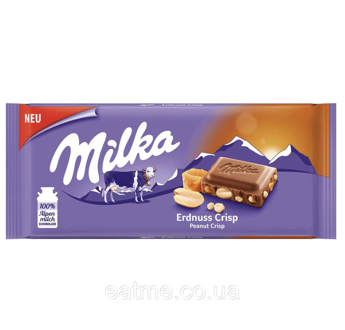 Milka Erdnuss Crisp Молочний шоколад з арахісом і солоною карамеллю 90g