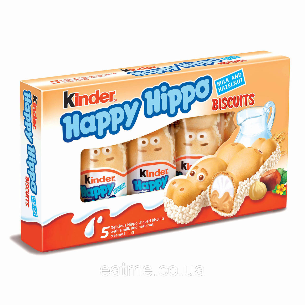 Kinder Happy Hippo Hazelnut Вафельні бегемоти батончики з молочно-горіховою начинкою 103.5g