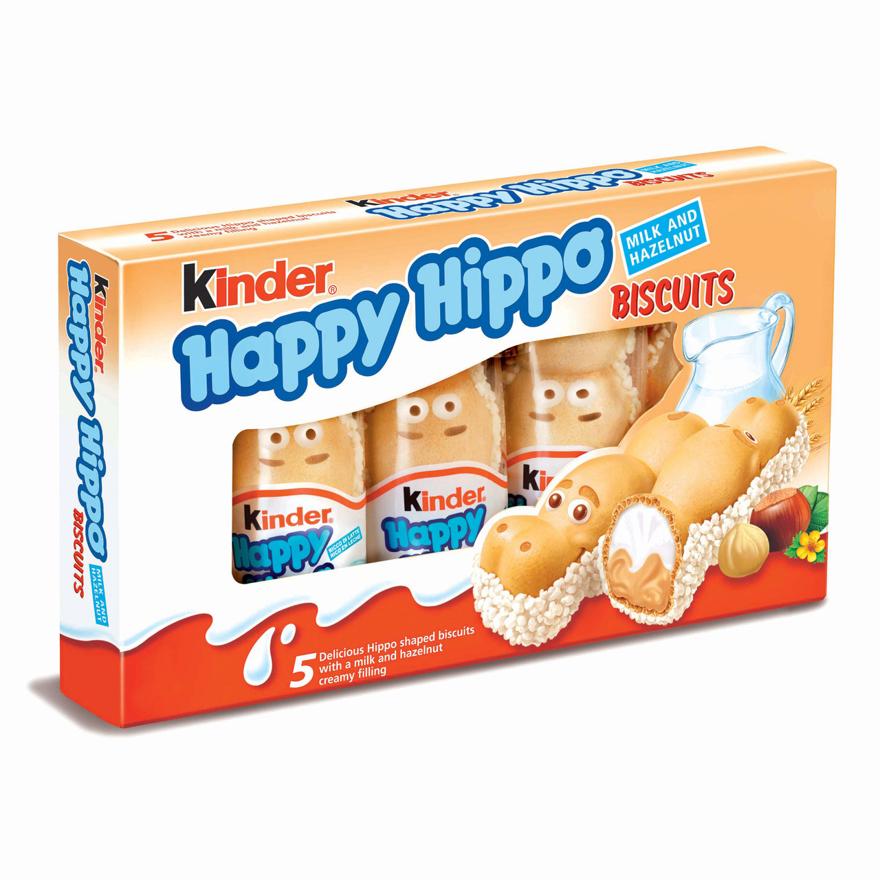 Kinder Happy Hippo Hazelnut Вафельні бегемоти батончики з молочно-горіховою начинкою 103.5g