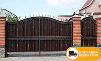 Кованые распашные ворота из профнастилом, код: Р-0193