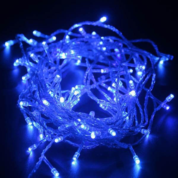 Гірлянда нитка світлодіодна на 100 ламп конусом синій колір білий дріт новорічна гірлянда на ялинку