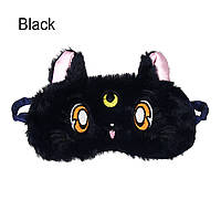 Маска для сна плюшевая "Котик черная W2". Повязка на глаза детская. Наглазная маска женская