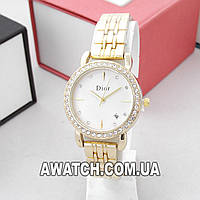 Женские кварцевые наручные часы Dior A182 / Диор на металлическом браслете золотистого цвета