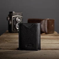 Мініатюрний шкіряний гаманець Kafa чорний, на кнопці, потрійного складання