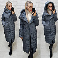 Куртка кокон зимова стьобана арт. 180 плащівка Мадонна колір сірий/ темно-сірий/графіт