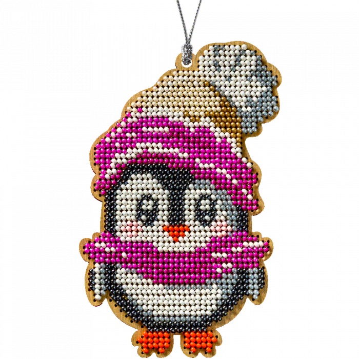 Набір для вишивання бісером для дерева Пінгвін у рожевому  FLK-235