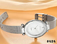 Жіночий кварцовий наручний годинник / годинник Geneva сріблястого кольору з металевим браслетом (424)
