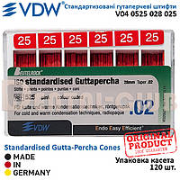 Штифти гутаперчеві стандартизовані (ВДВ - Німеччина) Standardised Gutta-Percha Cones VDW ISO 25, конусність .02