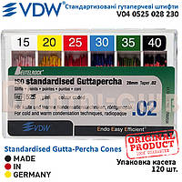 Штифти гутаперчеві стандартизовані (ВДВ - Німеччина) Standardised Gutta-Percha Cones VDW ISO 15-40 асорті, конусність .02