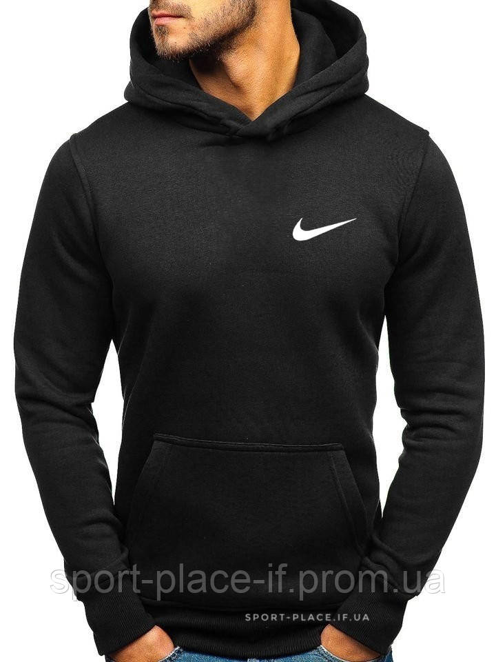 Чоловіча толстовка Nike (Найк) чорна (маленька емблема) кенгуру худі