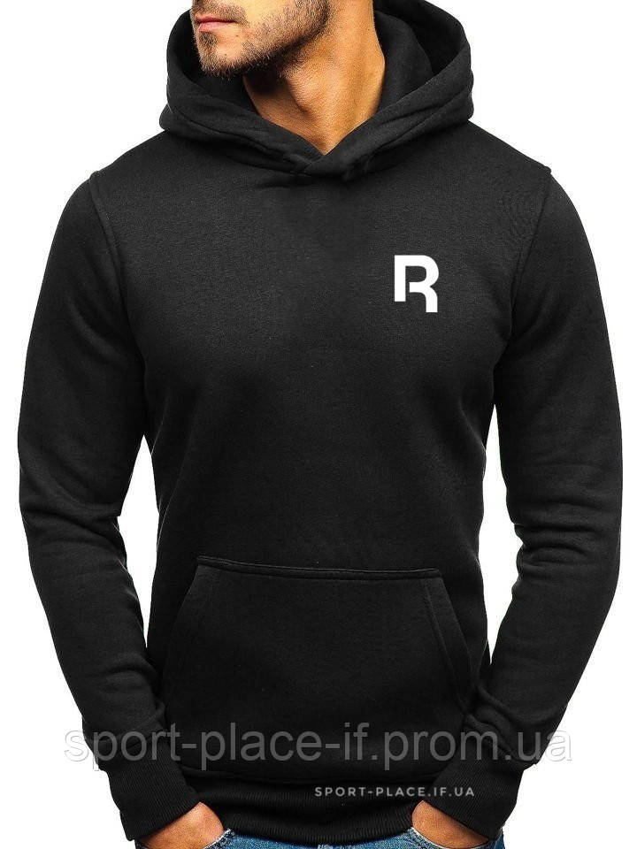 Чоловіча толстовка Reebok (Рібок) чорна (маленька емблема) кенгуру худі