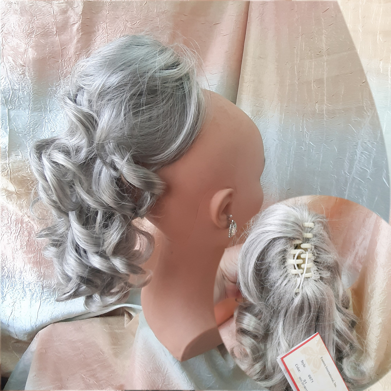 Хвіст шиньон кудрявий на крабі сріблясто-сивий 6871-51, фото 1