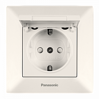 Розетка із заземленням кришкою та шторками Arkedia Slim Panasonic (крем)