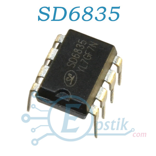 SD6835 PWM+PFM контролер із вбудованим транзистором DIP8