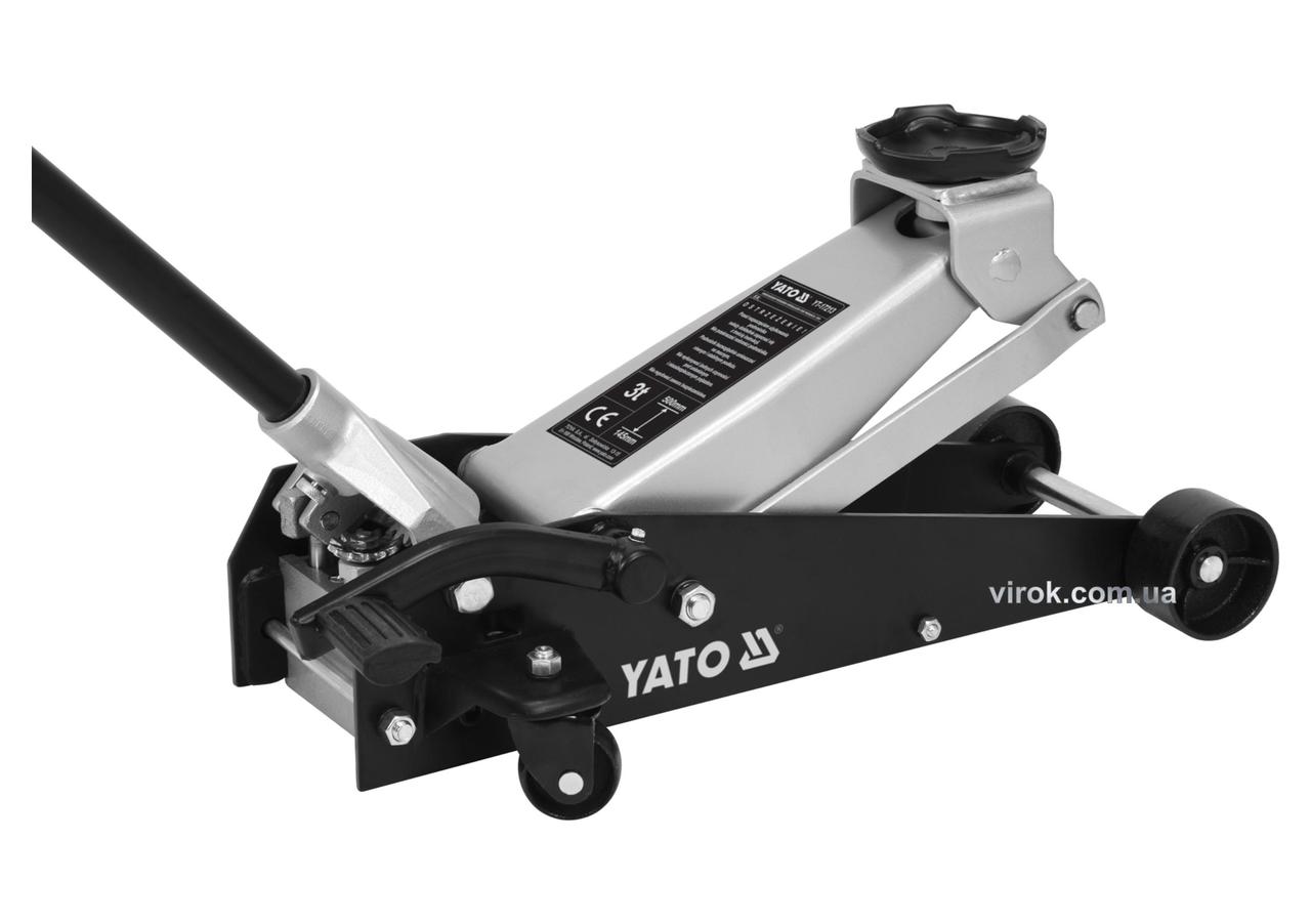 Домкрат гидравлическкий підкатний низькопрофільний з важелем швидкого підйому YATO 3 Т 145-500 ММ YT-17213, фото 1