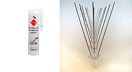 Засіб проти птахів, система Антиблакитна MAX, Антиприсадні шипи від птахів 10 м + клей Jacopic 300 мл