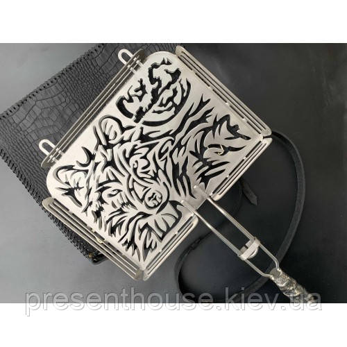 Решітка гриль подарункова ручної роботи Вовк сталь нержавіюча, фото 1