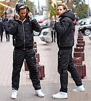 Зимовий чоловічий теплий стьобаний костюм на синтепоні та з курткою на овчині (р.48-58). Арт-1200/29 чорний