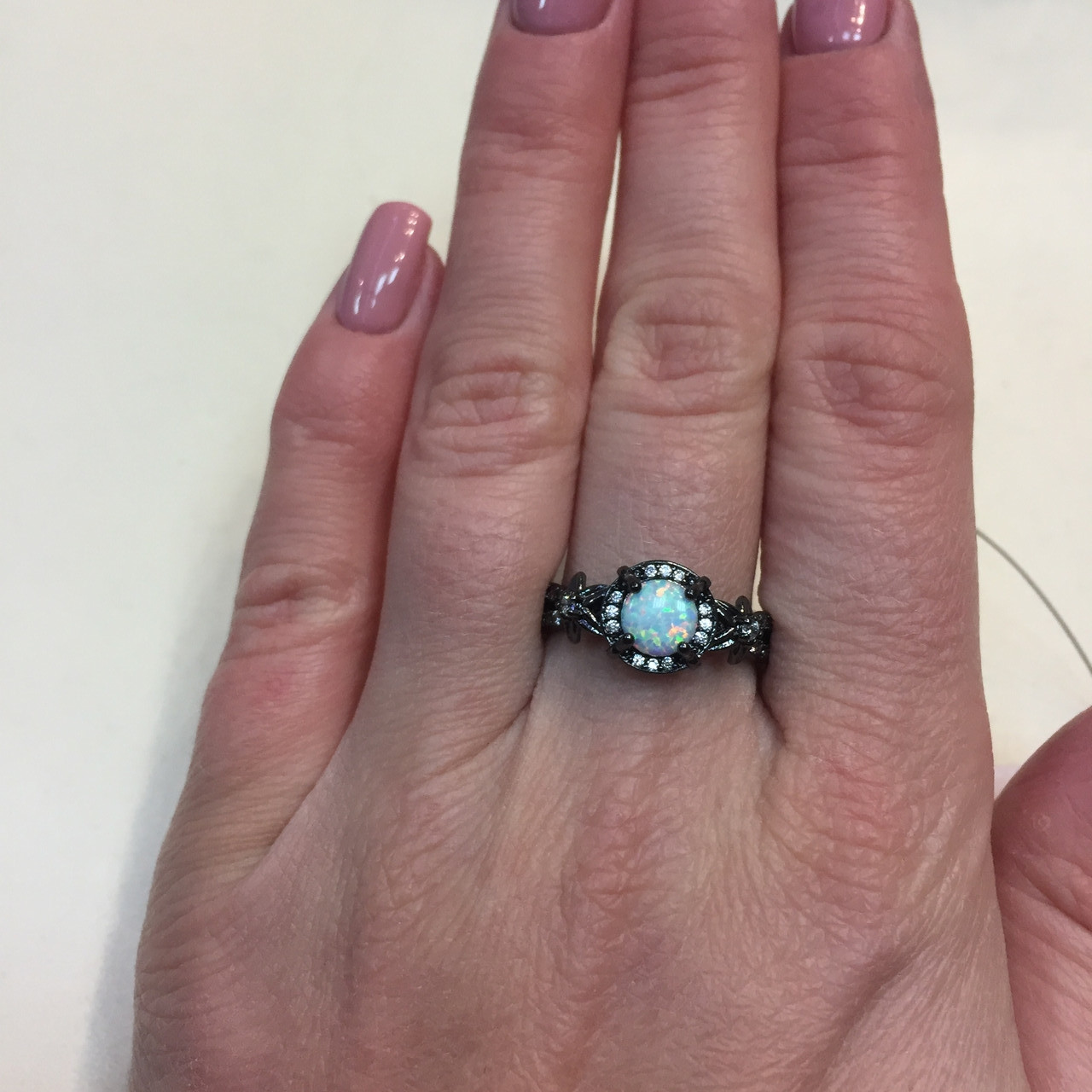 Вогненний опал кільце з опалом і цирконом в сріблі 17, 18 розмір, фото 1