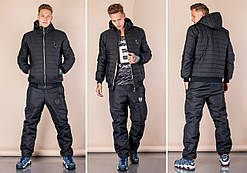 Зимовий чоловічий теплий стьобаний мтгьнрлновий костюм із курткою на овчині . Арт-1201/29*