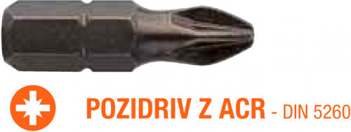 Насадка відверта хрестоподібна POZIDRIV ACR PZ1/ PZ2/PZ3 х 25м INDUSTRY USH, уп. 5 ШТ.