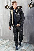 Зимовий чоловічий теплий стьобаний костюм Адідас на синтепоні з курткою на овчині (р.48-54). Арт-1203/29