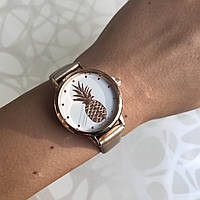 Женские наручные часы искусственная кожа с ананасами золотистые