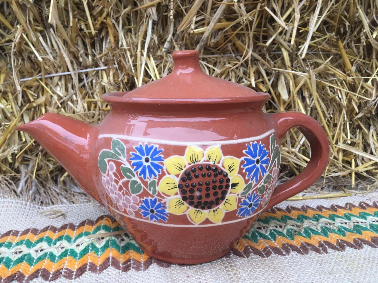 Глиняний чайник розписний (на 750 мл. )