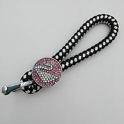 Брелок для ключів ремінець зі стразами "Лебідь" Чорно-білий