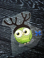 Термо наклейка, трансфер, наклейка на одяг Новорічна Сова олень, 8х8 см, фото 3