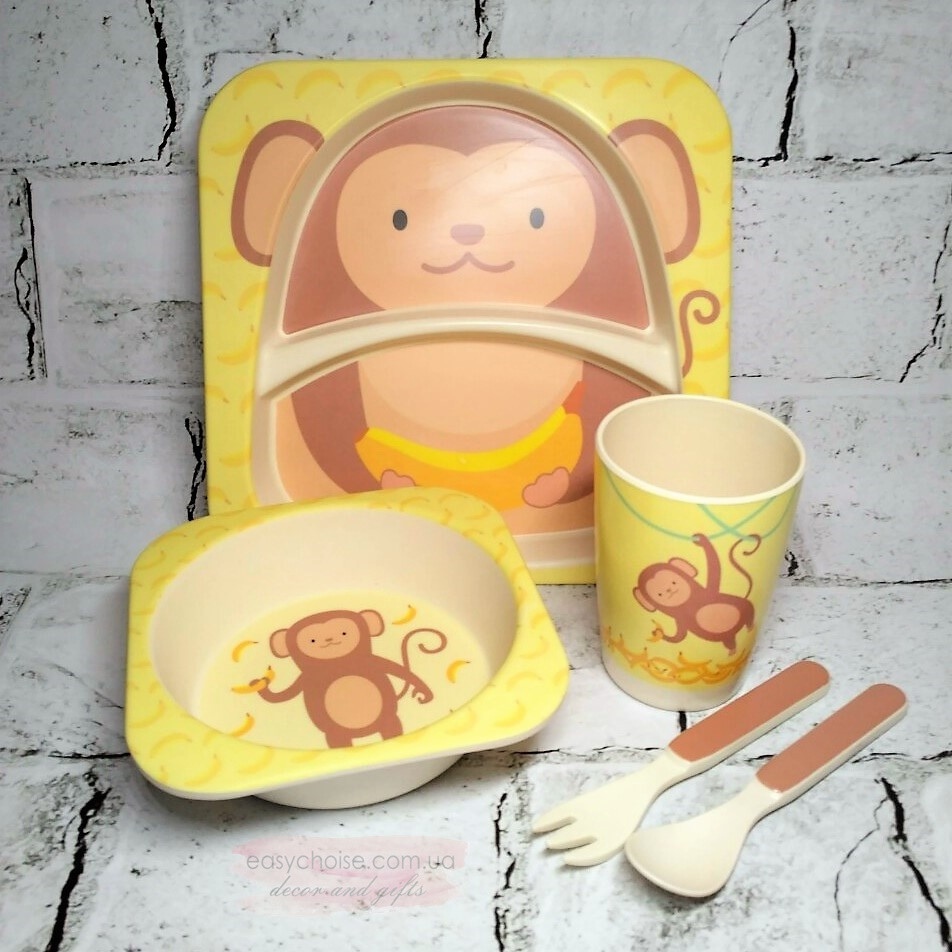 Набор детской посуды из бамбукового волокна, экологическая посуда, Обезьянка - фото 1 - id-p903288125