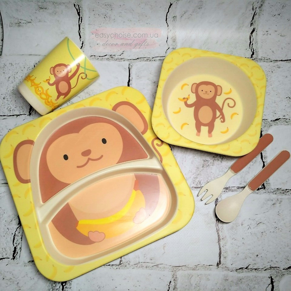 Набор детской посуды из бамбукового волокна, экологическая посуда, Обезьянка - фото 2 - id-p903288125