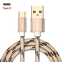 Оригинальный кабель TOPK AN09 Type-C Quick Charge 3A быстрая зарядка 3A Gold (CT0109260910)