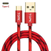 Оригинальный кабель TOPK AN09 Type-C Quick Charge 3A быстрая зарядка 3A Red (CT0109260610)