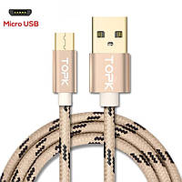 Оригинальный кабель TOPK AN09 Micro-USB Quick Charge 2.4A быстрая зарядка Gold (CT0109110910)