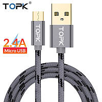 Оригинальный кабель TOPK AN09 Micro-USB Quick Charge 2.4A быстрая зарядка Dark Grey (CS0109112410)