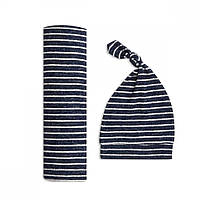 ADEN&ANAIS — Набір трикотажний плед і шапочка Navy Stripe